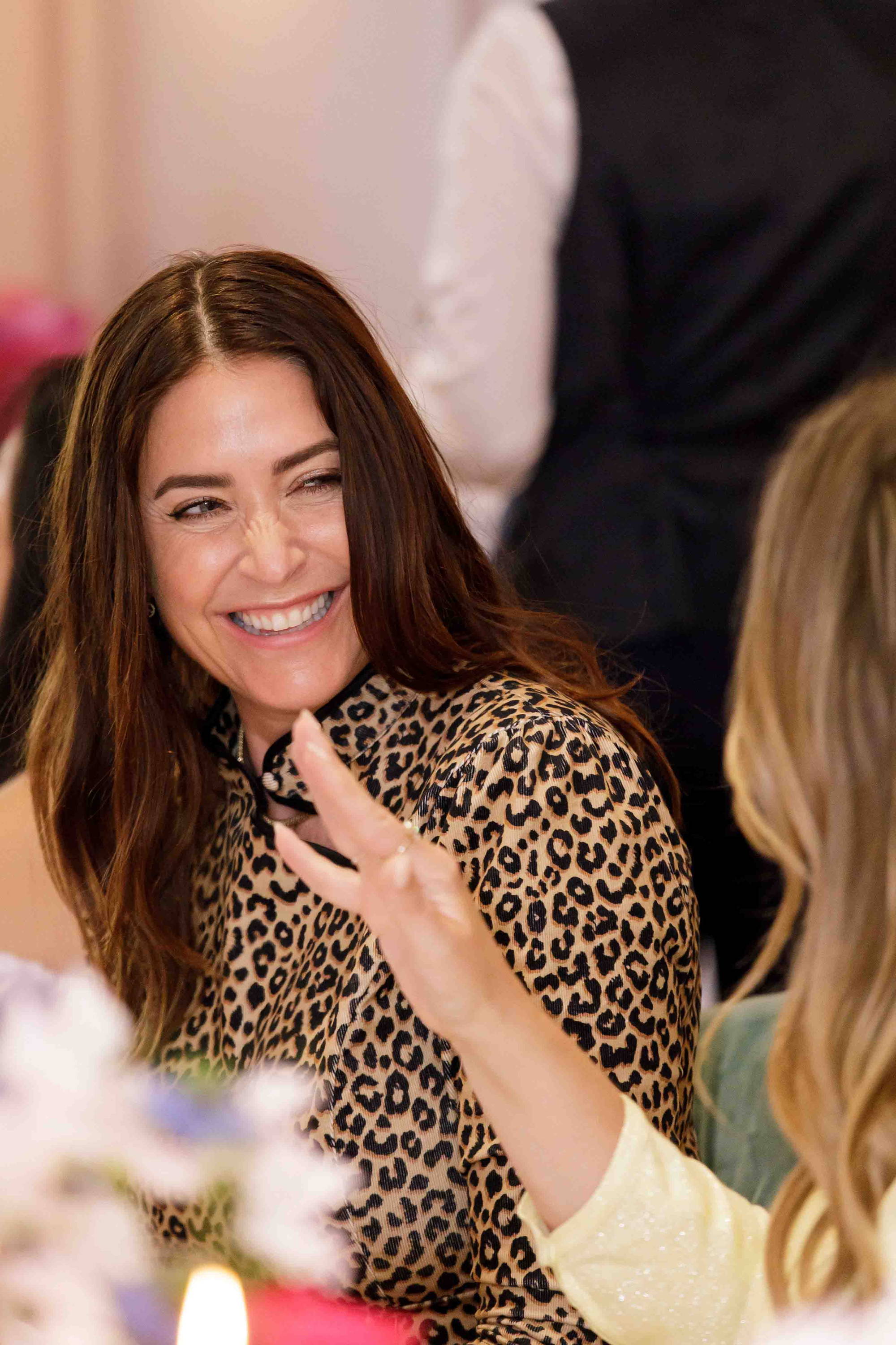 Lisa Snowdon in Yolke's Alexa Leopard Mini Dress